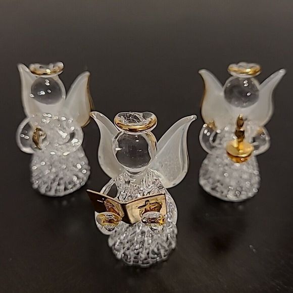 Vintage YOUR WORRY BOX Music Box, 3 Gold-Trim SPUN BLOWN GLASS ANGELS Fur Elise - Picture 2 of 8